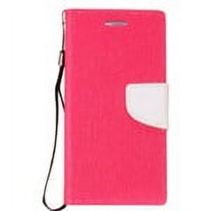 GSA Denim Flip Wallet Case for Alcatel 7 Folio, 6062, T-Mobile REVVL 2+, White/Pink