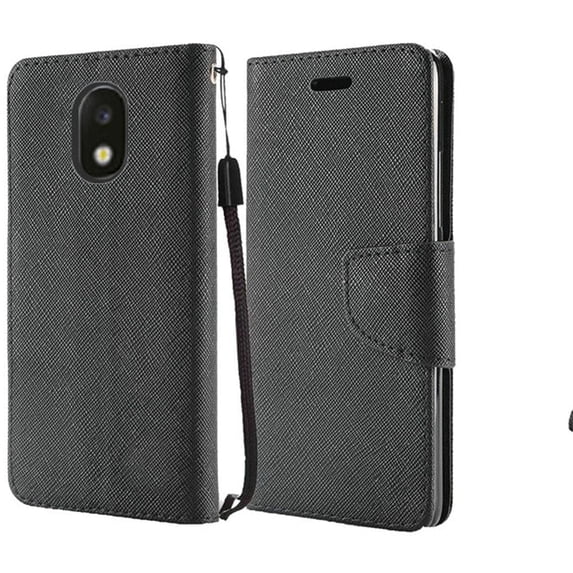 GSA Denim Folio Flip Wallet Case For Samsung Galaxy J3 (2018), J337, J3 Star, J3 Achieve & Express Black