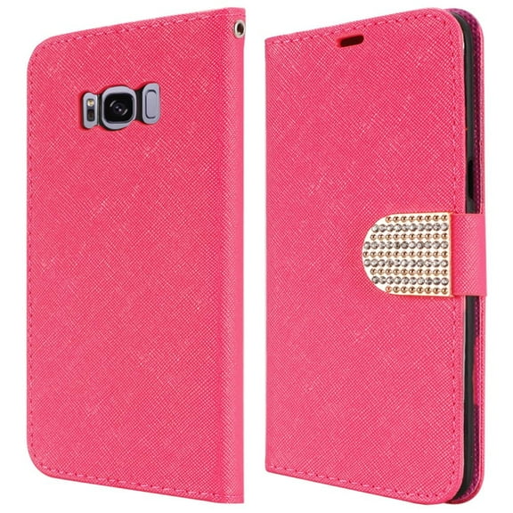 GSA Diamond Belt Flip Wallet Case For Samsung Galaxy S8 Plus - Hot Pink
