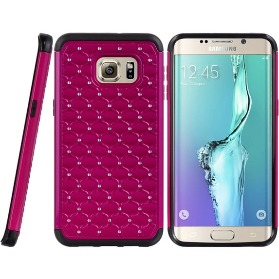 GSA Dual Hybrid Webbed Rhinestone Case For Samsung Galaxy S6 Edge Plus- Pink