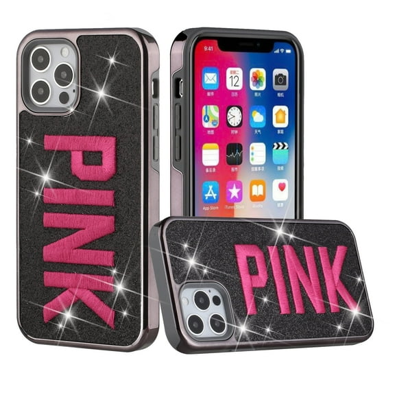 GSA Embroidered "PINK" Bling Glitter Case For iPhone XR (6.1") - Black