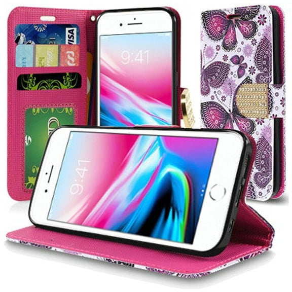 GSA Flip Butterfly Wallet Case For iPhone 8 Plus/7 Plus/6 Plus/6s Plus - Purple