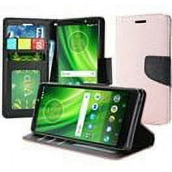 GSA Flip Credit Card Design Wallet Case For Motorola Moto G6 Play Rose Gold