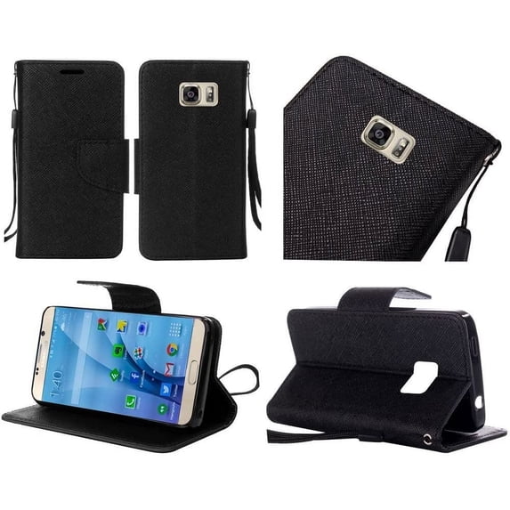 GSA Flip Denim Wallet Case For Samsung Galaxy S7 - Black