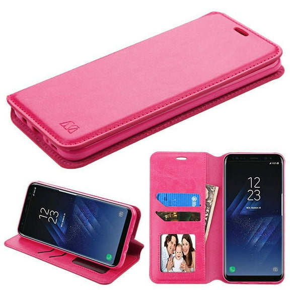 GSA Folio Flip Leather Wallet Case For Samsung Galaxy S8 - Hot Pink