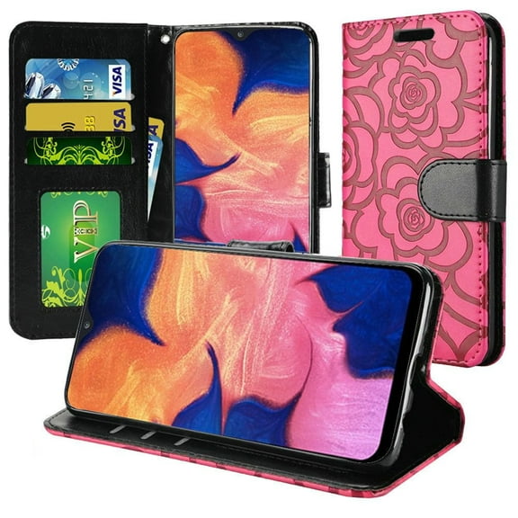 GSA Folio Flip Textured Rose Wallet Case For Samsung Galaxy A10e - Hot Pink