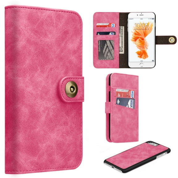 GSA Folio Leather Wallet Case For iPhone SE (2022- 20), 8, 7, 6 & 6s (4.7") - Pink
