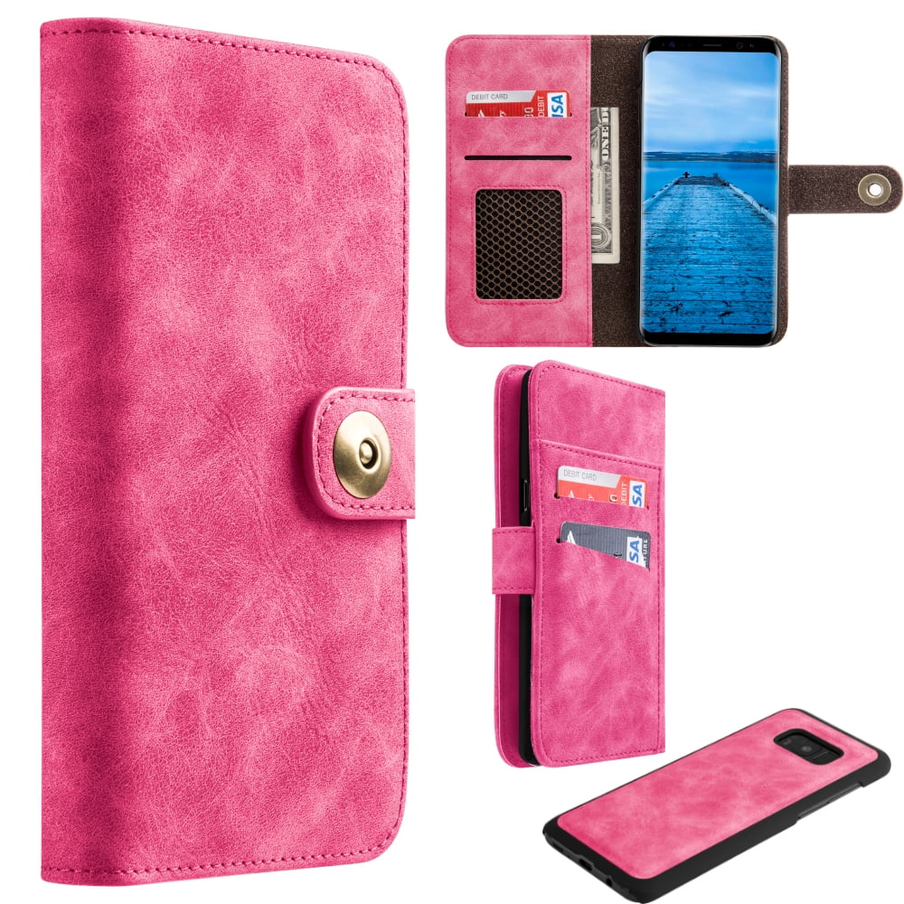 GSA Folio Leather Wallet Detachable For Samsung Galaxy S8 - Pink ...