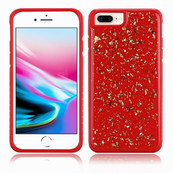 GSA Frozen Gold Flake Slim Hybrid Case For iPhone 8 Plus, 7 Plus, 6 Plus & 6S Plus (5.5") - Red