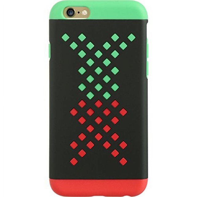 apple iphone 6/6s galaga hybrid case red w green tpu black pc