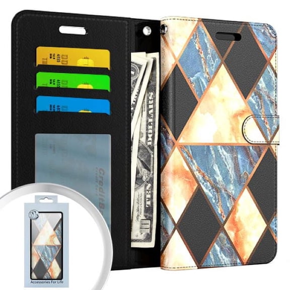 GSA Geo Marble Flip Wallet Case for Samsung Galaxy A13 - Black