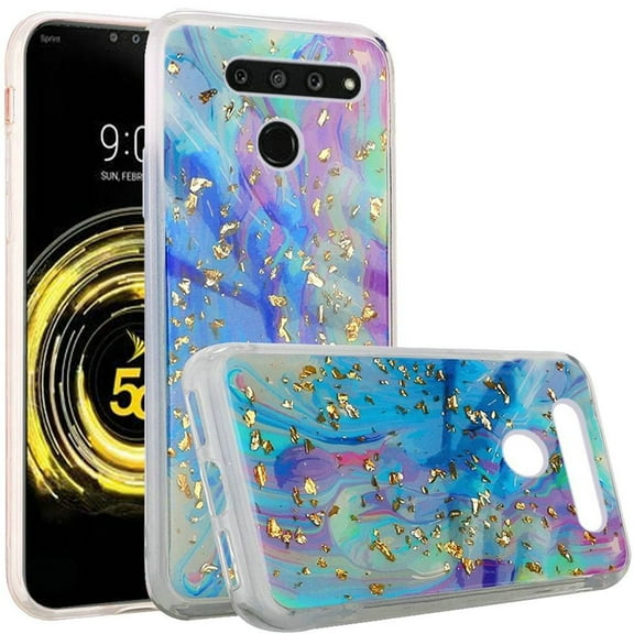 GSA Gold Flake Marble Candy Case for LG V50 ThinQ - Colorful Galaxy