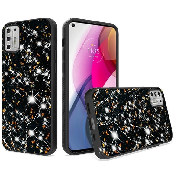 GSA Gold Flake Marble Case for Moto G Stylus 2021, XT2115 - Black