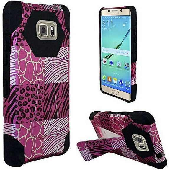 GSA Hexagon Hybrid Kickstand Animal Print Case For Samsung Galaxy S7 -Pink/Black