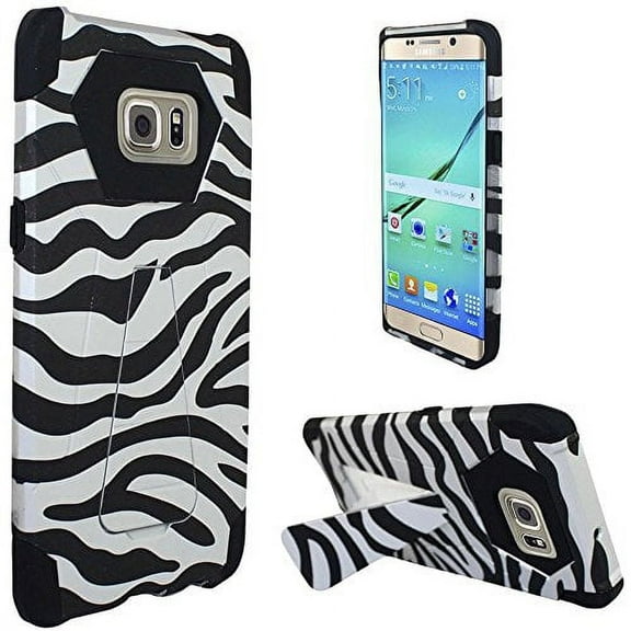 GSA Hexagon Hybrid Kickstand Case For Samsung Galaxy S7 Edge - Zebra