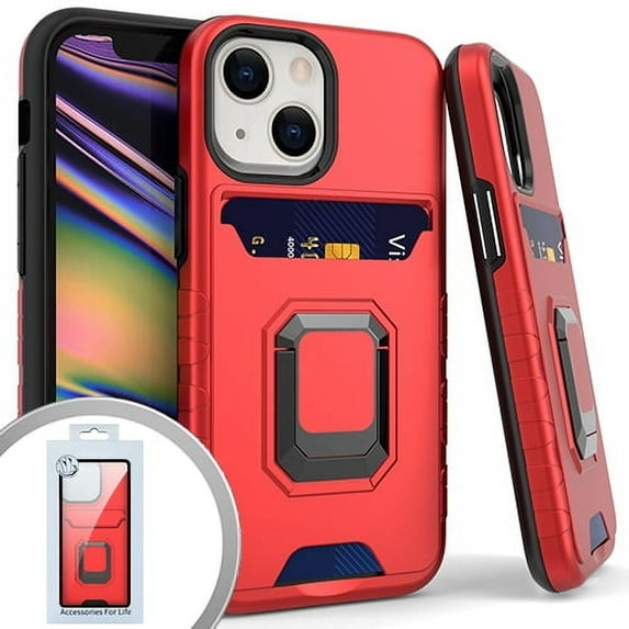 GSA Hybrid CC Slot Case w/Ring For Apple iPhone 13 (6.1") - Red