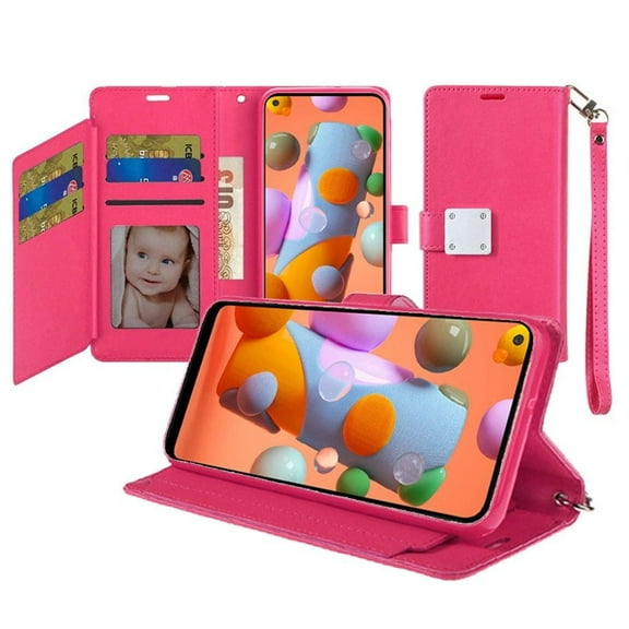 GSA Leather Flip Wallet Case for Samsung Galaxy A11 - Hot Pink