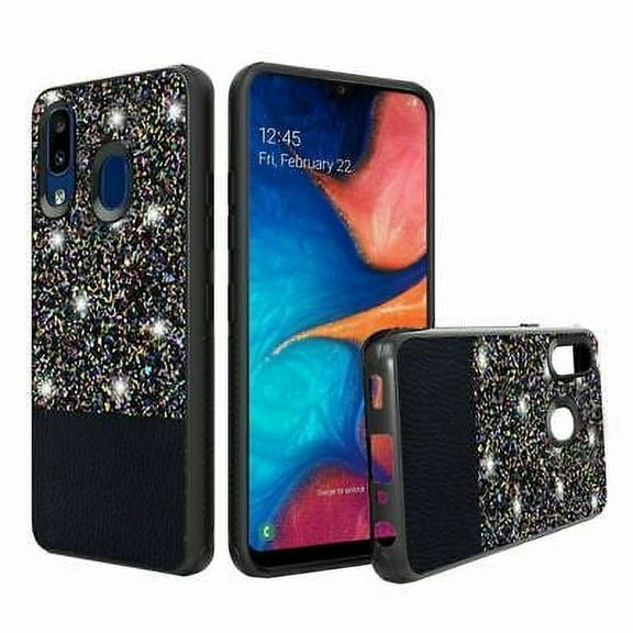 GSA Leather/Glitter Bling Candy Case for Samsung Galaxy A20/A50 - Black