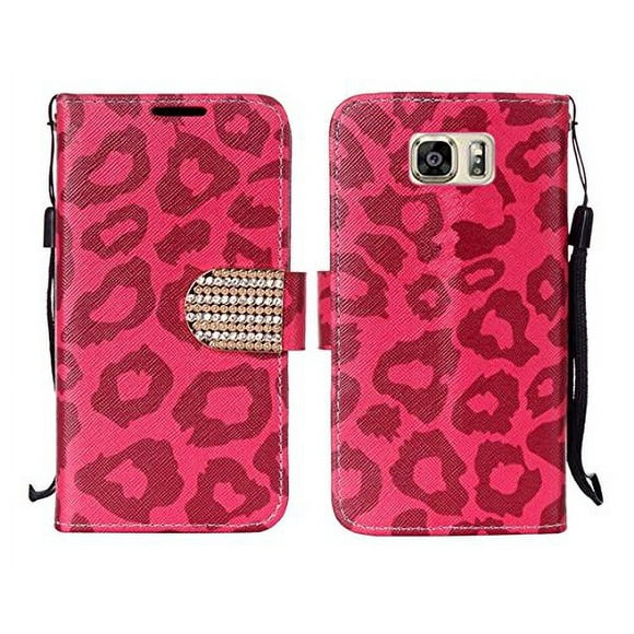 GSA Leopard Flip Wallet Case For Samsung Galaxy S7 - Hot Pink