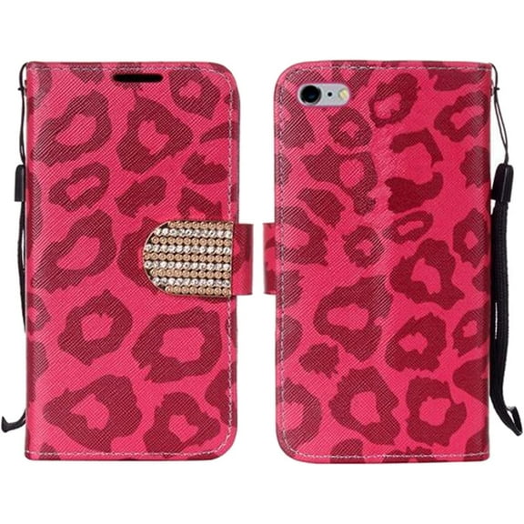 GSA Leopard Print Flip Wallet Case For iPhone 6 Plus/6s Plus - Hot Pink