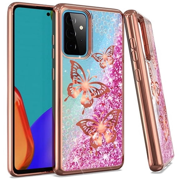 GSA Liquid Glitter Butterfly Case for Samsung Galaxy A52 5G/4G Rose Gold
