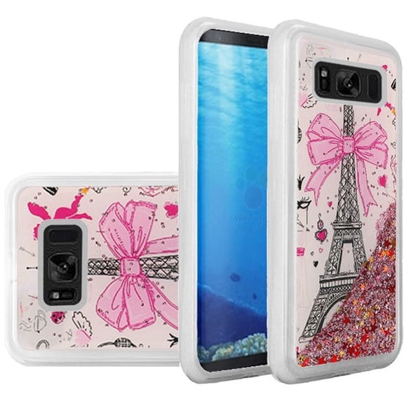GSA Liquid Glitter Candy Eiffel Tower Case For Samsung Galaxy S8/G950 - White/Pink