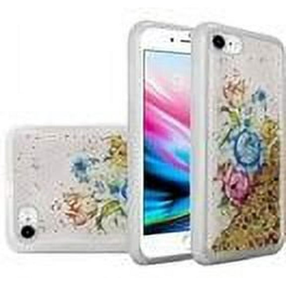 GSA Liquid Glitter Colorful Flower Hybrid Case For iPhone SE(2020)/8/7 - Clear