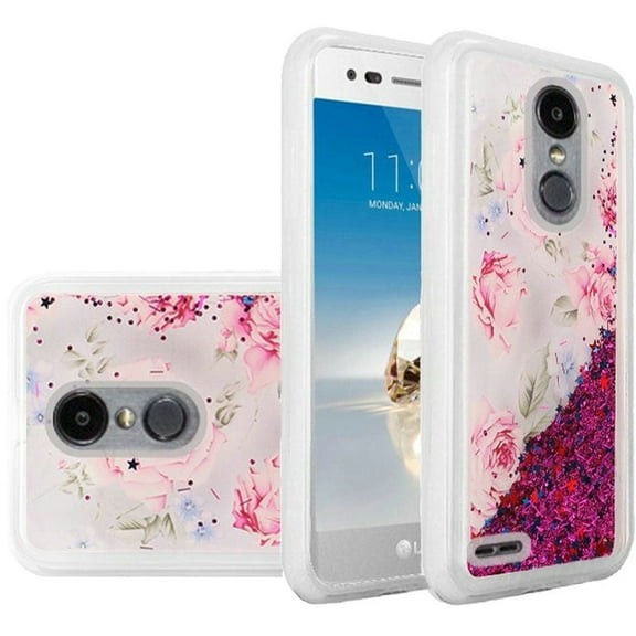 GSA Liquid Glitter Flower Hybrid Case For LG Aristo 2/3/Aristo 3 Plus - Pink/Clear