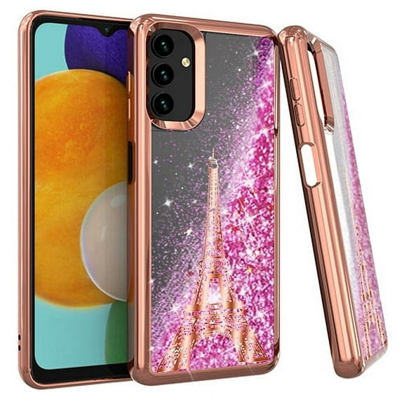 GSA Liquid Glitter Image Eiffel Tower Case for Samsung Galaxy A13 - Rose Gold