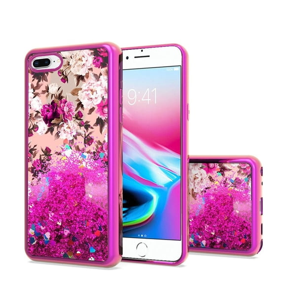 GSA Liquid Glitter Roses Case For iPhone 8 Plus, 7 Plus & 6S Plus (5.5") Hot Pink