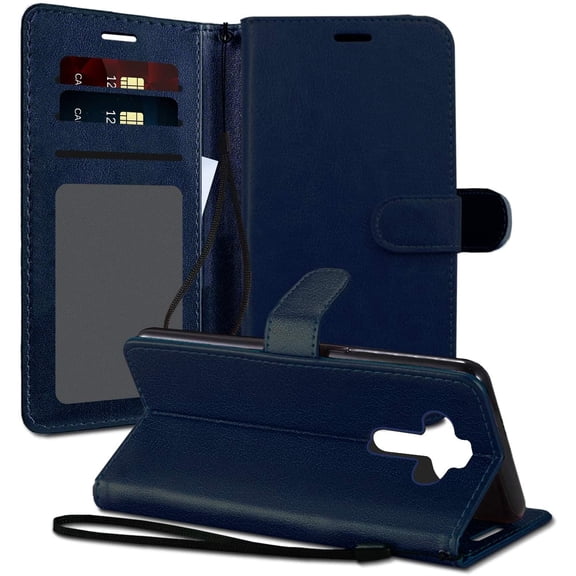 GSA Luxury Leather Flip Wallet Case for LG Aristo 5 - Navy Blue