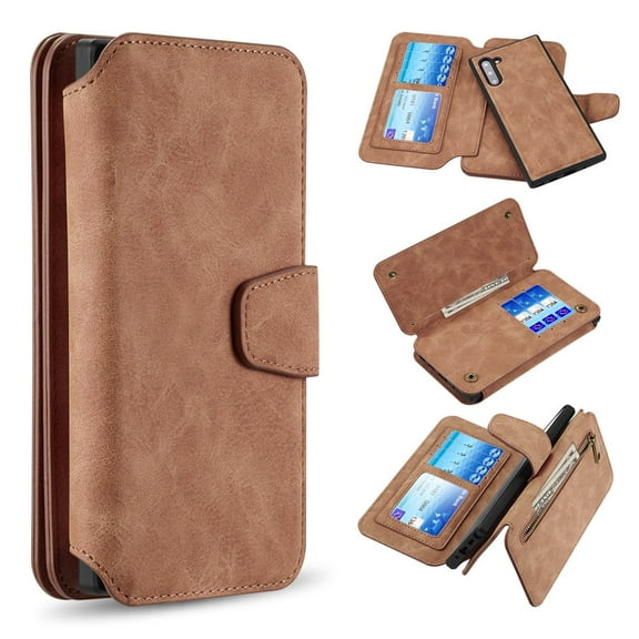 GSA Luxury Leather Flip Wallet Case for Samsung Galaxy Note 10 (6.3") - Brown