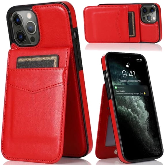 GSA Luxury Vertical Card Holder Leather Case For iPhone 12 Pro Max (6.7") - Red