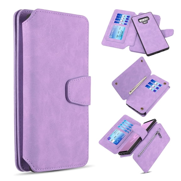 GSA Luxury Wallet Detachable Case for Samsung Galaxy Note 9 - Light Purple