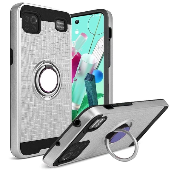 GSA Magnetic Ring Kickstand Hybrid Case Cover For Lg K92 5g - Silver
