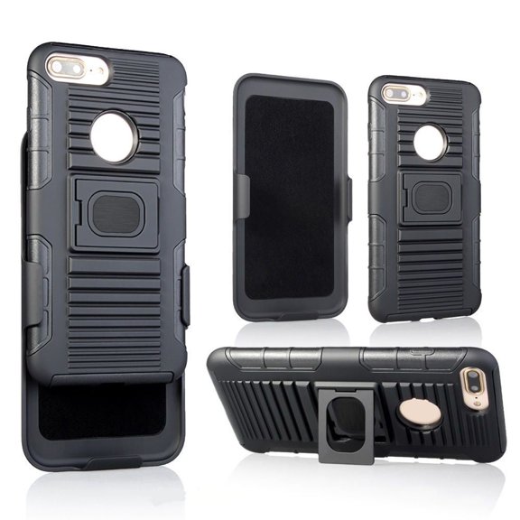 GSA Matte Armor Kickstand Case w/Holster For iPhone 8 Plus/7 Plus/6 Plus - Black