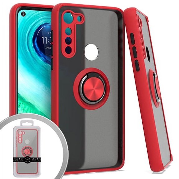 GSA Matte Hybrid Case Ring Stand for Motorola Moto G Fast - Red