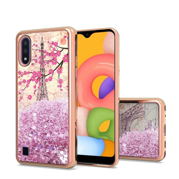GSA Premium Liquid Glitter Eiffel Tower Case for Samsung A01 - Rose Gold