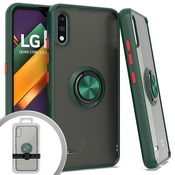 GSA Premium Matte Hybrid Case w/Ring Stand for LG K22 & K32 - Clear/Green