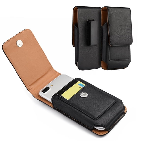 GSA Premium Vertical Universal Leather Case Pouch Holster with Magnetic Closure with 360 Degree Rotating Belt Clip for Samsung Galaxy Note Phone & iPhone - Black