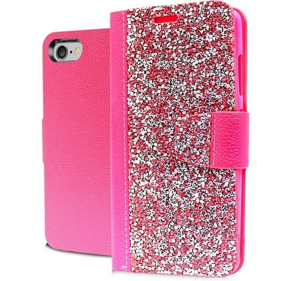 GSA Rock Bling Flip Wallet Case For iPhone 8 Plus, 7 Plus, 6S Plus (5.5") Hot Pink