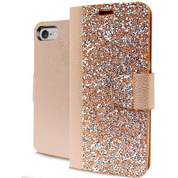 GSA Rock Bling Wallet Case For iPhone SE (2022-20), 8 & 7 Gold/Silver