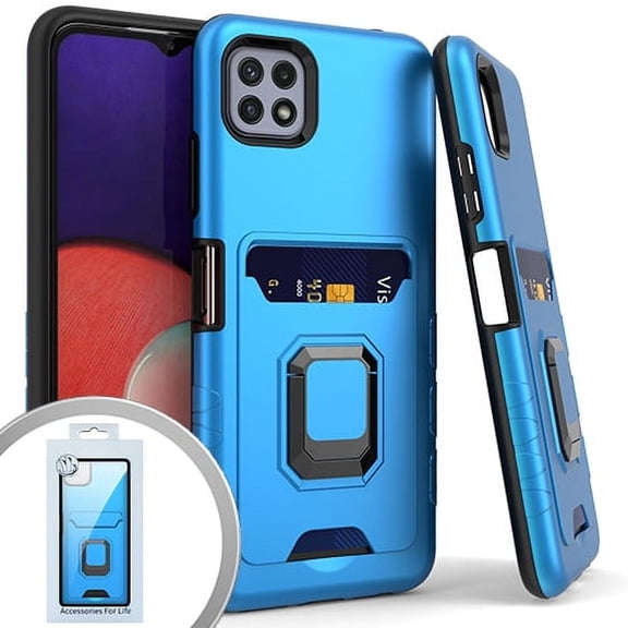 GSA Sleek Credit Card Holder Ring Case for Samsung Galaxy A22 5g, Boost Celero 5G Blue