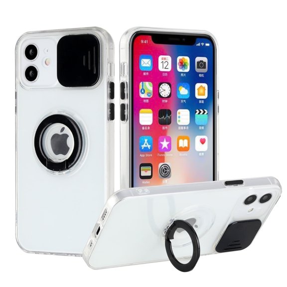 GSA Slick Camera Cover Case w/Ring for iPhone XR (6.1") Clear/Black