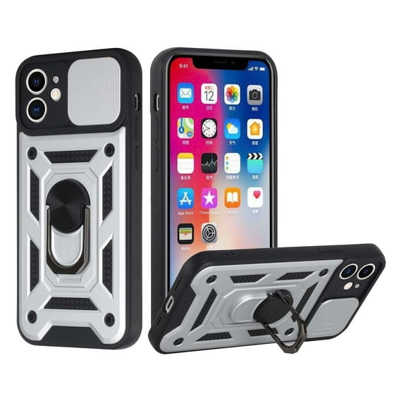 GSA Slim Armor Camera Cover Ring Stand Case For Apple iPhone 13 (6.1") - Silver