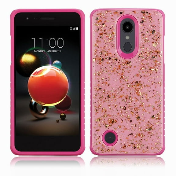 GSA Slim Hybrid Frozen Glitter Case for LG Aristo 2, 3, 3+ Fortune 2, Tribute Dynasty (Pink)