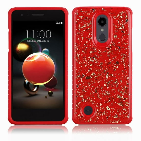 GSA Slim Hybrid Scattered Glitter Case for LG Aristo 2, Fortune 2, Tribute Dynasty (Red)
