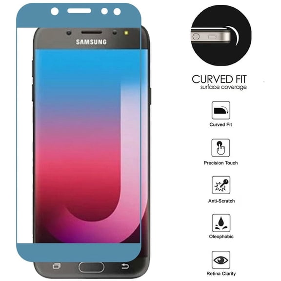 GSA Tempered Glass Border For Samsung J7 (2018), J737 Blue Boarder 2 Pack