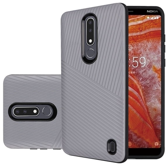 GSA Textured Embossed Lines Hybrid Case for Nokia 3.1 Plus - Silver