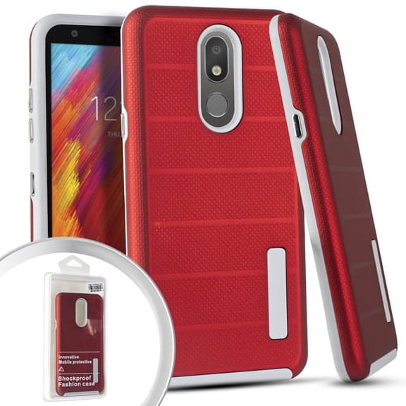 GSA Textured Stripe Hybrid Case for LG Aristo 4 Plus - Red/Gray